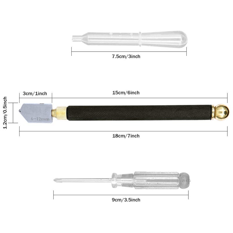 Geluode Glass Cutter Tool Set, 2mm-20mm Pencil Style Oil Feed Carbide Tip with Extra Replacement Head and Oil Dropper for Mosaic/Tiles/Mirror/Stained Glass Cutting - Image 2